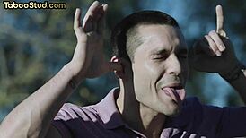 Did hairy stud get barebacked in foot fetish threesome with twinks?