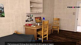 Alex shakes hard dick watching landlady's nude yoga