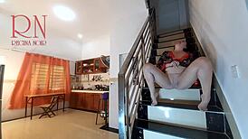 Holy crap! Housewife in Pantyhose Strips Naked in Kitchen for Wild Orgasm!