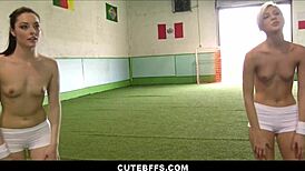 These tiny 18+ soccer players lick each other's pussies to initiate newbies.