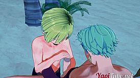 One piece yaoi zoro x sanji beach scene anime manga