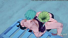 One piece yaoi zoro x sanji beach scene anime manga