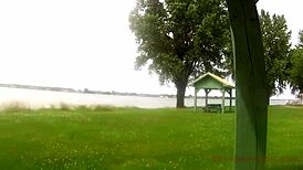 Amateur wife gets creampie in public park