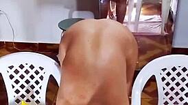 exhibitionist slut rips clothes for anal show