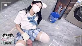 asian student says, bend me over for doggystyle blowjob and foot play