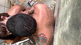 brunette trans risks blowjob in public, almost caught