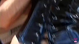 Brunette In Black Leather Outfit Gets Double Penetrated By Handsome Guys In The Garden!