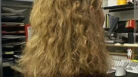 Descriptive Lonely in the office, this blonde teen strips down for solo play with her small tits exposed