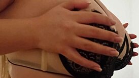 young girl teases with huge natural boobs on camera, no one's watching as she masturbates