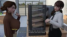 Girl gets handjob behind counter in anime.