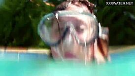 Minnie manga and Eduard cum underwater in the pool.