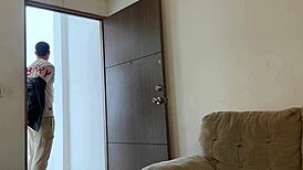 Milan Rodriguez and Daniela Gomez tip delivery guy on huge tits