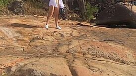 Beautiful Young Brazilian Watched Having Public Sex on Beach Rocks