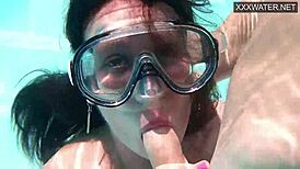 Minnie manga and Eduard cum underwater in the pool.