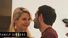 Stepmom Kit Mercer spreads her legs so her stepson can stick his tongue deep inside her pussy in the bedroom