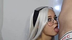 Blondie in cosplay craves a big cock blowjob.