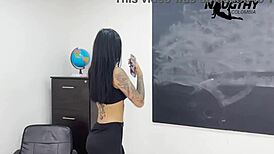 Beautiful latina teacher masturbates solo in classroom with dildo 😍