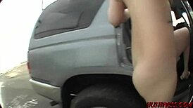 Naked brunette Soma in stockings walks LA streets for POV blowjob