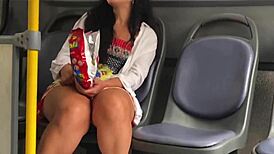 Holy Shit! 18-Year-Old Stepdaughter Flashes No Panties on a Public Bus Ride!
