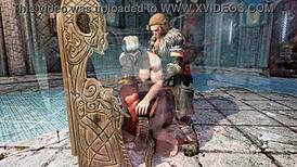 skyrim gay porn fuck fest at the palace of the kings, bent over blowjob and doggystyle with big cock monster cock jerking off