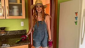 Natural country girl gets her first creampie from boss