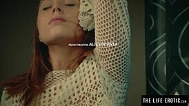 sweet girl in stockings feels intense pleasure masturbating