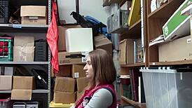 Cute redhead regrets stealing from the store as she's bent over for punishment. Doggy style with this babe is unforgettable!