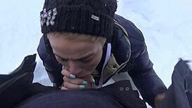 hot student sucks professor's monster cock after outdoor ski lesson