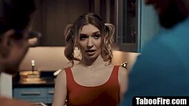 young cheerleader pressured into threesome with milf coach and her hubby