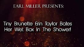 does tiny brunette erin taylor finger her shaved pussy in the shower?