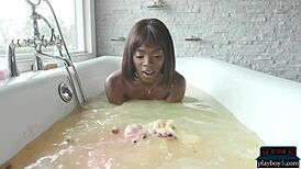 tall black milf ana foxxx strips down and enjoys a hot bath