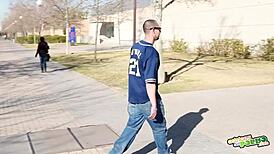 The student launches an attack with hardcore fucking on campus