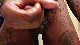 i'm jerking off with a sex toy, feeling my big black cock throb as hallelujah johnson guides this solo hairy session