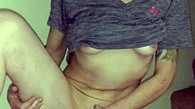 Redhead Wife Rubs Shaved Pussy On Stairs For Cum