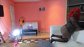 Crazy fat black teen gets exploited at home trying on underwear before sex