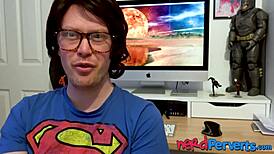 Two nerds get blown by insatiable UK slut in stockings