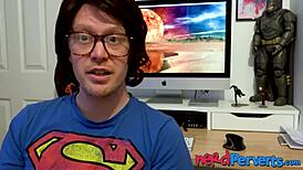 Two nerds get blown by insatiable UK slut in stockings