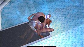 Captured On Public Pool's Jumping Board In Cartoon.