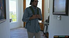 Gorgeous raven-haired teen drools over cock.