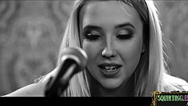 gushing beauty squirts while milf finger fucks her tight hole