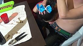 italian teen 18+ fucked on table with blowjob and fingering