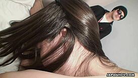 dude shares his japanese girl for wet action in bed