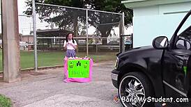 petite kharlie stone fucks cupcake customer's huge cock in cowgirl and doggystyle