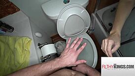 FilthyPOV Busty Stepmom Watches Pee and Sucks Dick