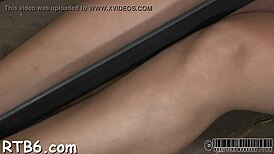 Watch this bound slut get seduced into sloppy pussy sucking in a nasty bdsm scene