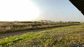 Feeling playful outside with my classmate, getting nude and kissing her tits and pussy in public.