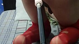 Ladyboy Yiyi Stretches Tight Ass with Machine in Solo Anal Play