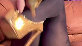 Solo masturbation session in tight black pantyhose looks tempting