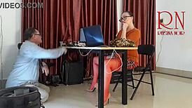 hey, monday at the office, wanna see an employee with no panties teasing and sucking dick?