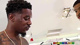 Ebony Gay Stud Sucks Monster Black Cock in Gym After Intense Workout, Leading to Hardcore Interracial Fucking.